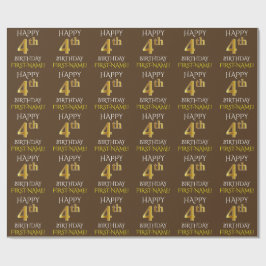 Braun, Imitate Gold "GLÜCKLICH 4. GEBURTSTAG" Geschenkpapier