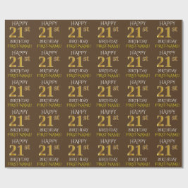 Braun, Imitate Gold "HAPPY 21. BIRTHDAY" Geschenkpapier