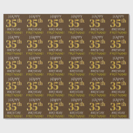 Braun, Imitate Gold "HAPPY 35. BIRTHDAY" Geschenkpapier