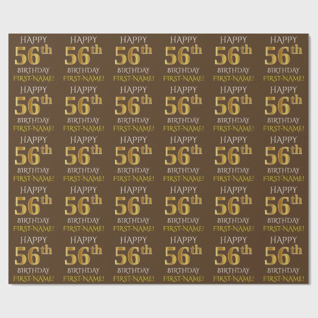 Braun, Imitate Gold "HAPPY 56. BIRTHDAY" Geschenkpapier (Flach)