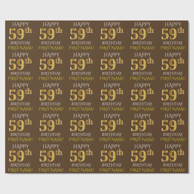 Braun, Imitate Gold "HAPPY 59. BIRTHDAY" Geschenkpapier (Flach)