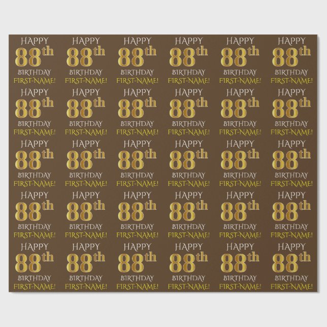 Braun, Imitate Gold "HAPPY 88. BIRTHDAY" Geschenkpapier (Flach)