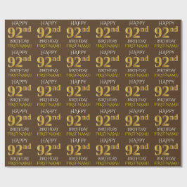 Braun, Imitate Gold "HAPPY 92 GEBURTSTAG" Geschenkpapier