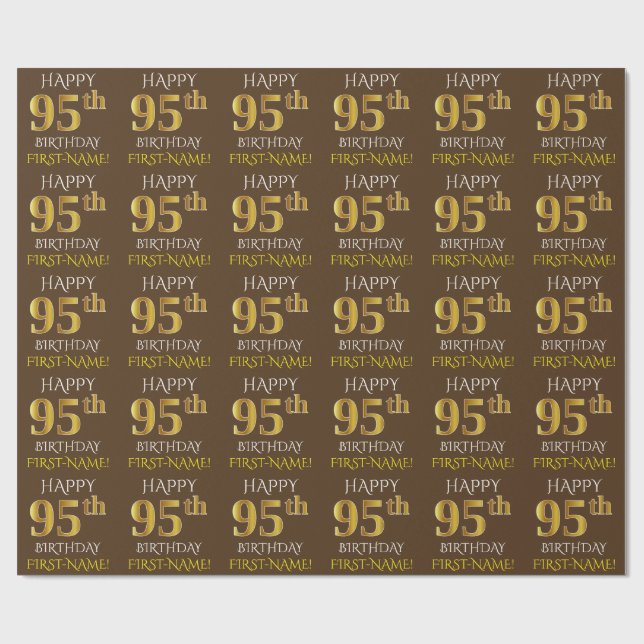 Braun, Imitate Gold "HAPPY 95. BIRTHDAY" Geschenkpapier (Flach)