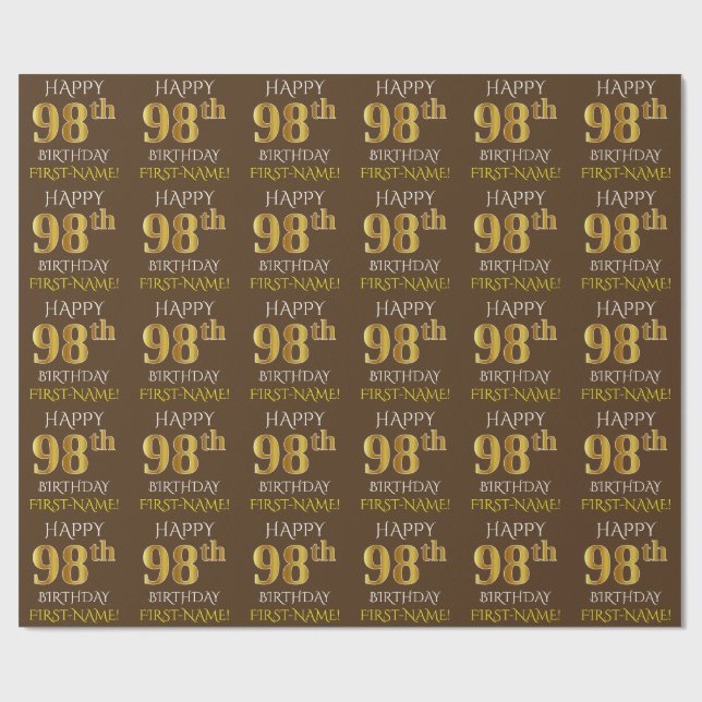 Braun, Imitate Gold "HAPPY 98. BIRTHDAY" Geschenkpapier (Flach)