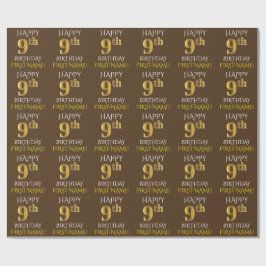 Braun, Imitate Gold "HAPPY 9th BIRTHDAY" Geschenkpapier
