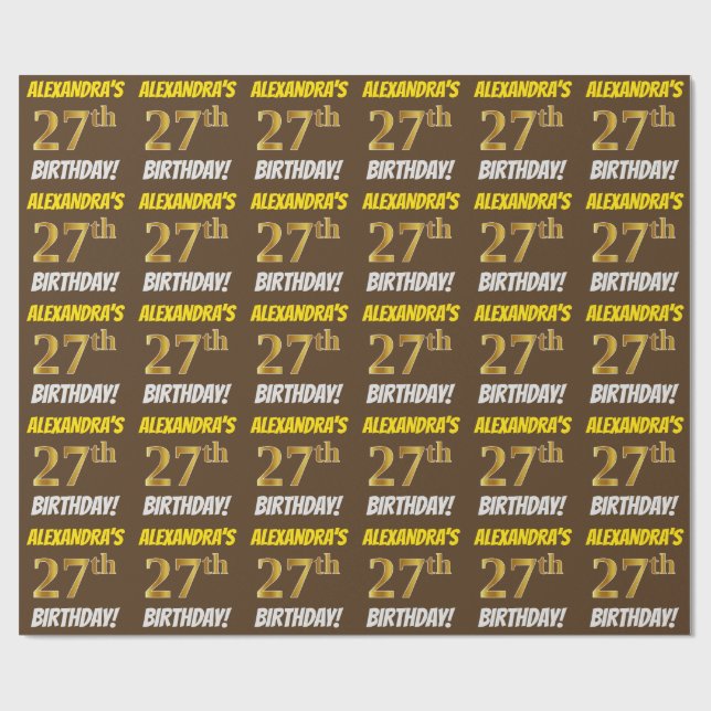 Braun, Imitate/Nachahmungs-Gold, "27. GEBURTSTAG" Geschenkpapier (Flach)