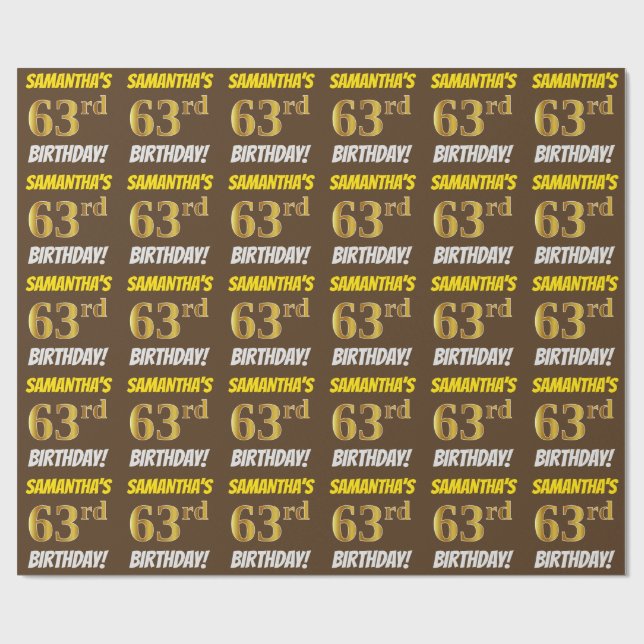 Braun, Imitate/Nachahmungs-Gold, "63. BIRTHTAG" Geschenkpapier (Flach)