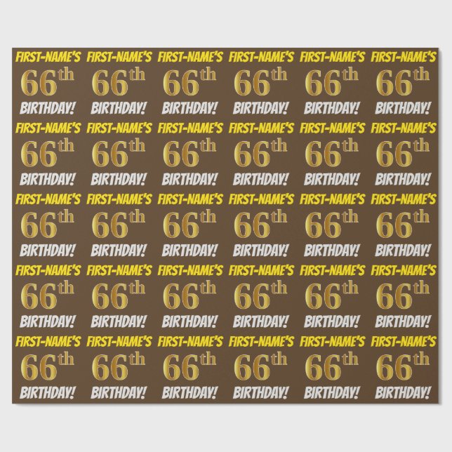 Braun, Imitate/Nachahmungs-Gold, "66. GEBURTSTAG" Geschenkpapier (Flach)