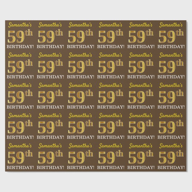 Braun, Imitation Gold Look "59. GEBURTSTAG" Geschenkpapier (Flach)