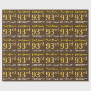 Braun, Imitation Gold Look "93. BIRTHDAY" Geschenkpapier