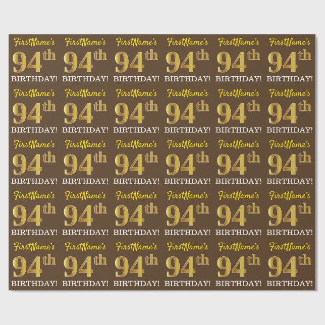 Braun, Imitation Gold Look "94. GEBURTSTAG" Geschenkpapier (Flach)