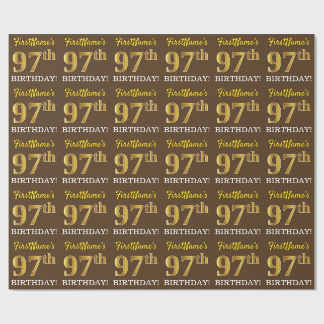 Braun, Imitation Gold Look "97. BIRTHDAY" Geschenkpapier (Flach)