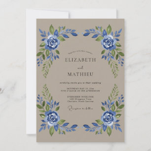 Braun-Indigo-Rosen-Hochzeit Einladung