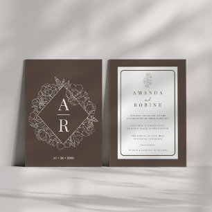 Braun Initials Blume Hochzeit Einladung