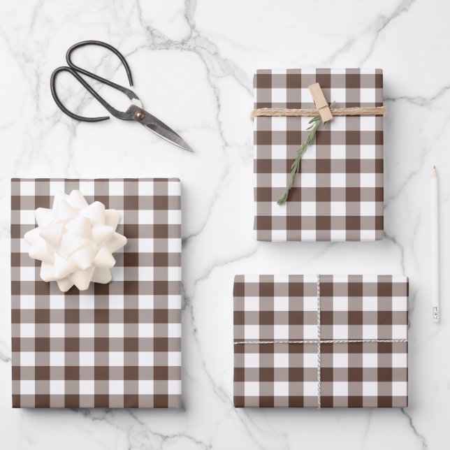 Braun kariert Gingham Geschenkpapier Set (Vorderseite)