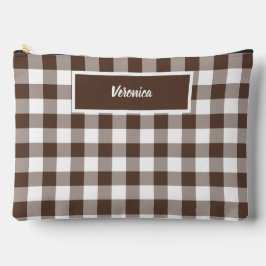 Braun kariert Gingham personalisiert Zubehörtasche