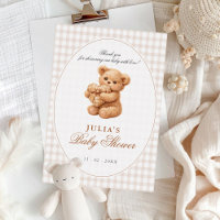 Braun kariert Teddybär Neutral Baby Shower Papier