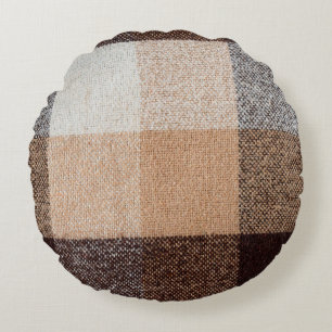 Braun karierte Wolle karierte Textur. Tartan Rundes Kissen