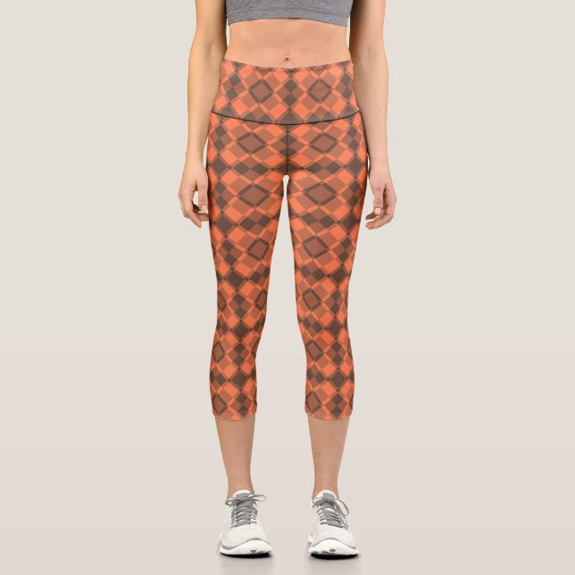 Braun kariertes Argyll-Muster Capri Leggings (Vorderseite)