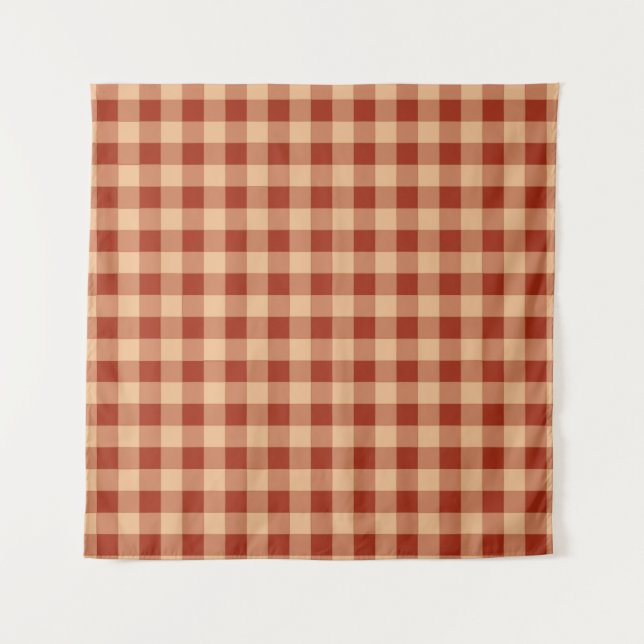 Braun kariertes Gingham-Muster Wandteppich (Vorderseite)