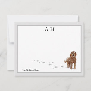 Braun Labradoodle Hund Grau-Grenze Monogramm Custo Mitteilungskarte