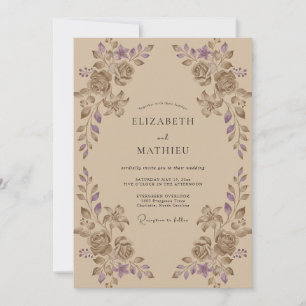Braun-lila Laub-Eukalyptus-Hochzeit Einladung