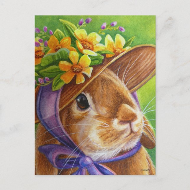 Braun Lop Eared Kaninchen Bonnet Wasserfarbe Kunst Postkarte (Vorderseite)