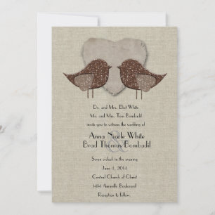 Braun Lovebirds Linen Style Hochzeit Einladung