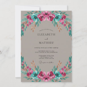 Braun-Magenta-Teal gemalte Hochzeit Einladung