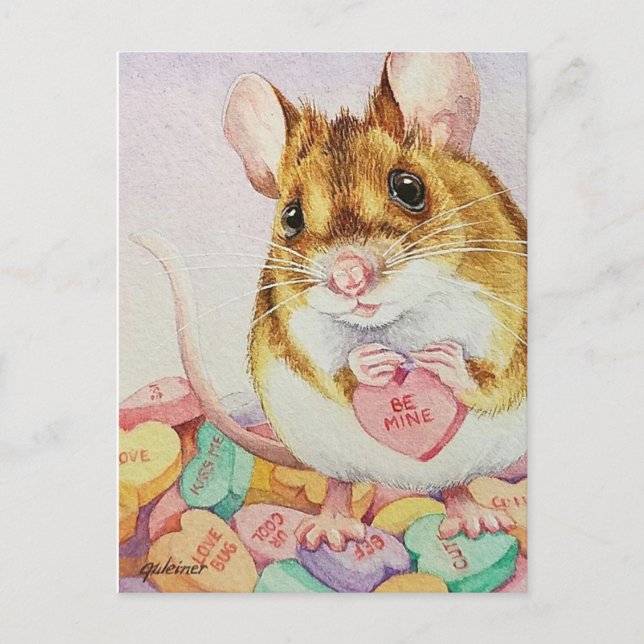 Braun Maus Be Mine Valentine Kunst, Dichtung und M Postkarte (Vorderseite)