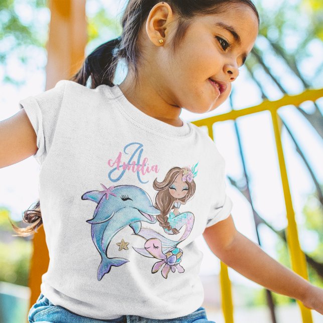 Braun Mermaid Custom Kids Name Pink Girl T-Shirt (Brown Mermaid Custom Kids Name Pink Girl T-Shirt
)