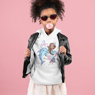 Braun Mermaid Custom Kids Name Pink Girls Hoodie