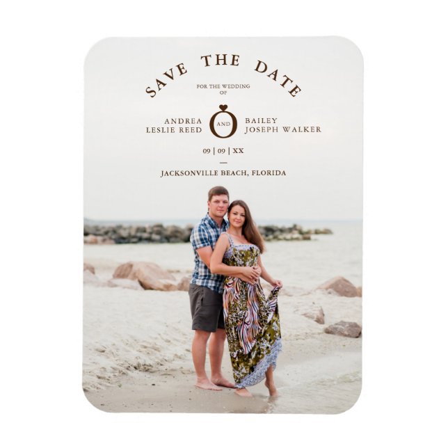 Braun Minimalistisches einfaches Foto Hochzeit Magnet (Vertikal)