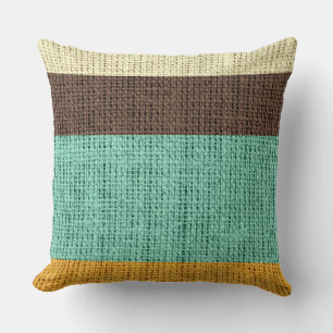 Braun Mint Gelb Streifen Jute Leinen Rustikal Kissen
