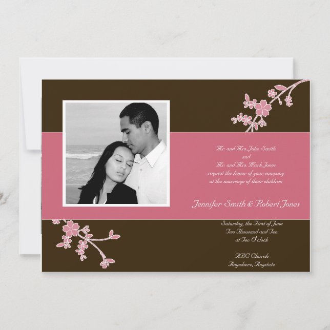 Braun mit Cherry Blossom Hochzeitseinladung Einladung (Vorderseite)
