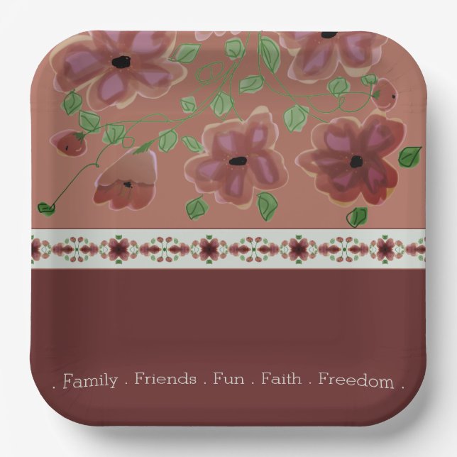 Braun mit eleganter Blüte Pappteller (Vorderseite)