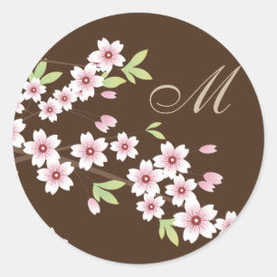 Braun mit rosa Kirschblossom-Umschlag Aufklebern Runder Aufkleber