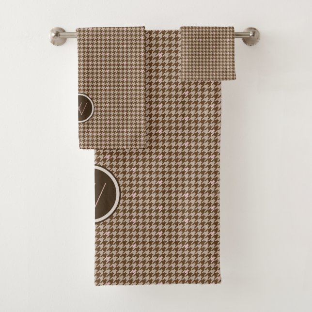 Braun mit Rose Gold Accent Hahnentrittmuster Handt Badhandtuch Set (Insitu)