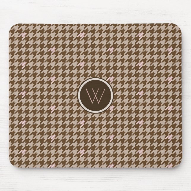 Braun mit Rose Gold Accent Hahnentrittmuster Mouse Mousepad (Vorne)