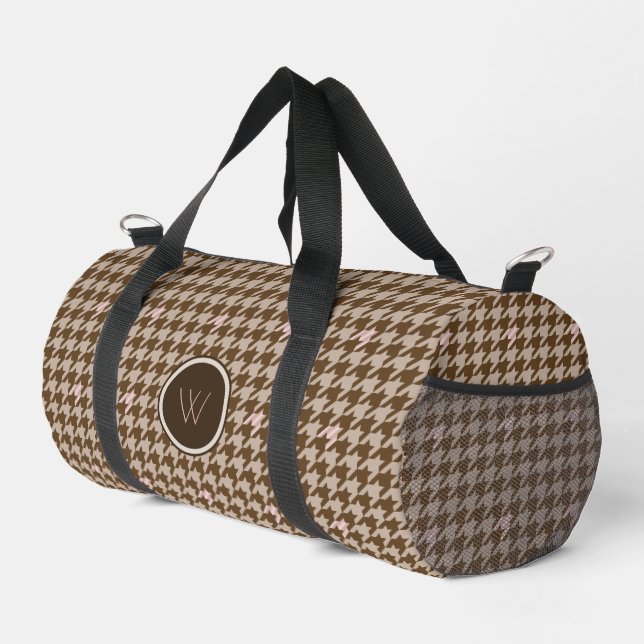 Braun mit Rose Gold Akzent Hahnentrittmuster Duffle Bag (Rechte Ecke)