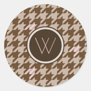 Braun mit Rose Gold Akzent Hahnentrittmuster Stick Runder Aufkleber