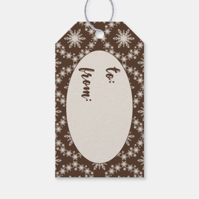 Braun mit Snowflakes Weihnachtsgeschenk Tag Geschenkanhänger (Vorderseite)