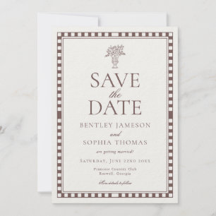 Braun Mocha Harlequin Karo Save-the-Date Einladung
