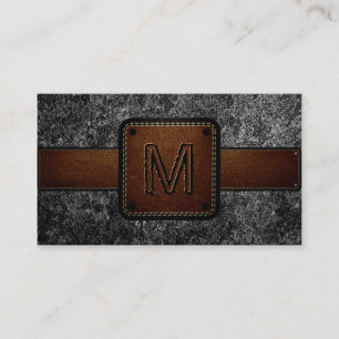 Braun Monogramm mit schwarzem Leder-Look Visitenkarte