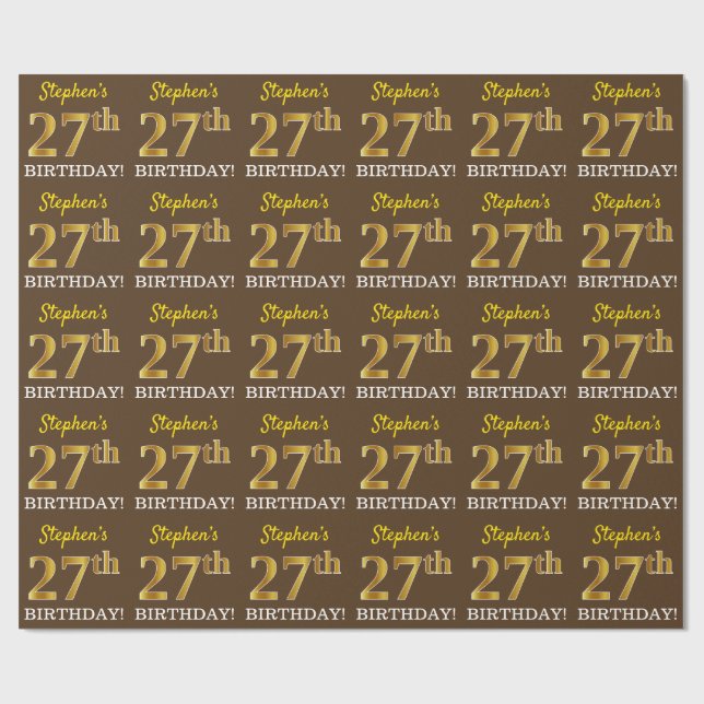 Braun, Nachahmung Gold Look "27. GEBURTSTAG" Geschenkpapier (Flach)