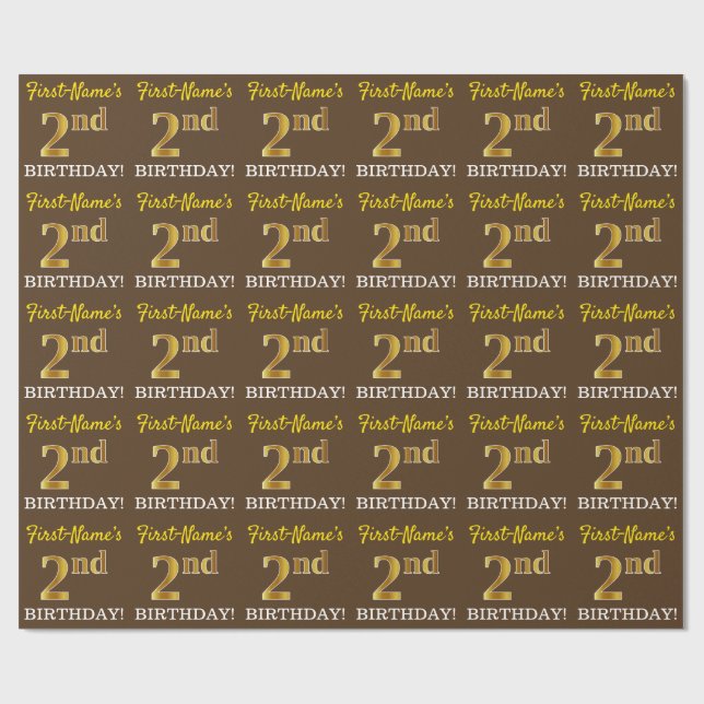 Braun, Nachahmung Gold sehen "2. BIRTHDAY" Geschenkpapier (Flach)