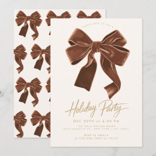 Braun neutrales Velvet Bow Holiday Weihnachtsfest Einladung