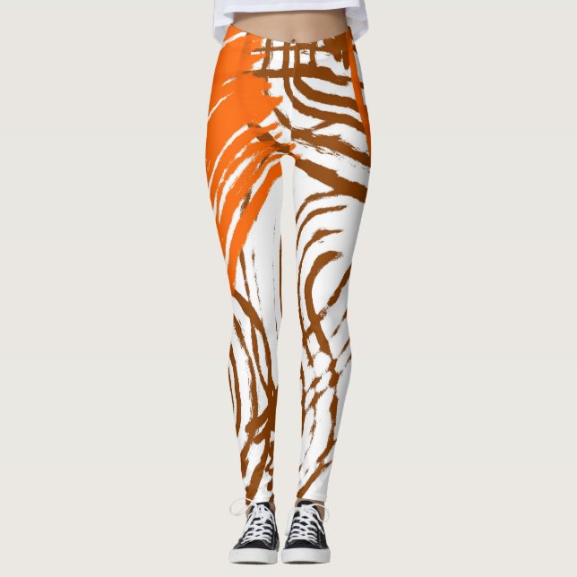Braun, Orange, Boho Abstrakt Leggings (Vorderseite)