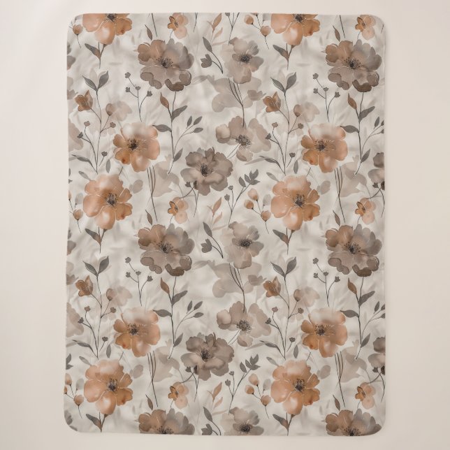 Braun Orange Creme Blumen Sherpadecke (Vorderseite)
